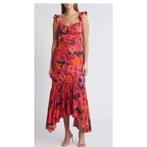 Chelsea28 Pink Floral Ruffle Strap Midi Dress Size XXS Boho Handkerchief Hem